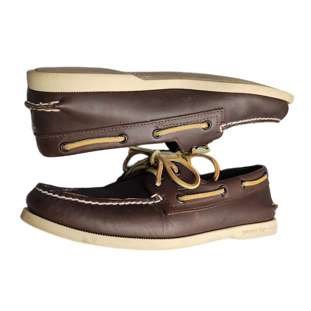 Sperry Top-Sider Boat Shoes Mens 9.5M Brown Leather Moc Toe Comfort 0195115 EUC